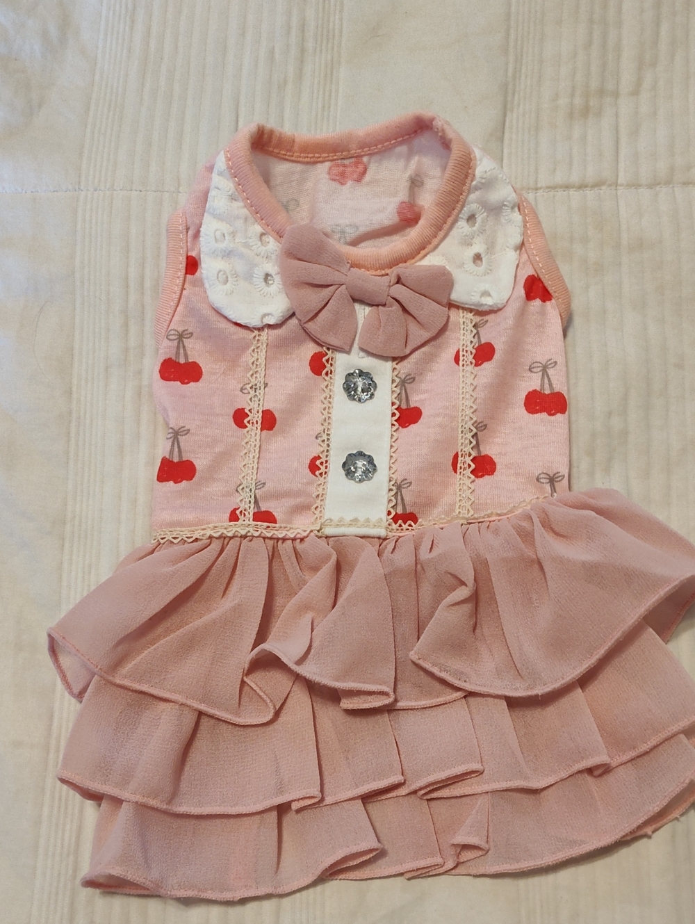 Pink Cherry Ruffle Dog Dress with Bow